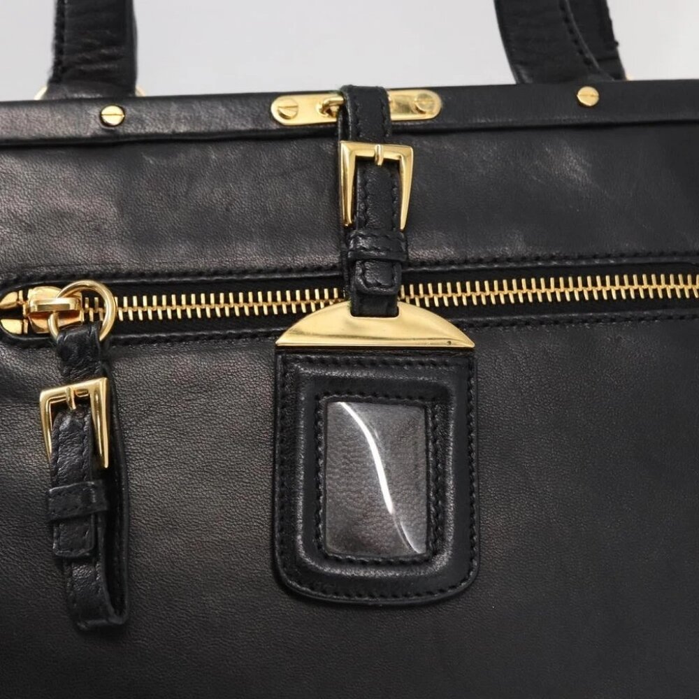 PRADA Hand Bag Leather Black Gold - Picture 9 of 16